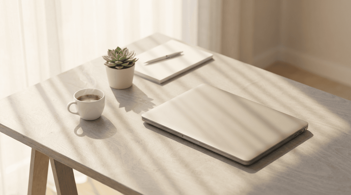 Modern workspace with laptop showing data visualization for personal branding project